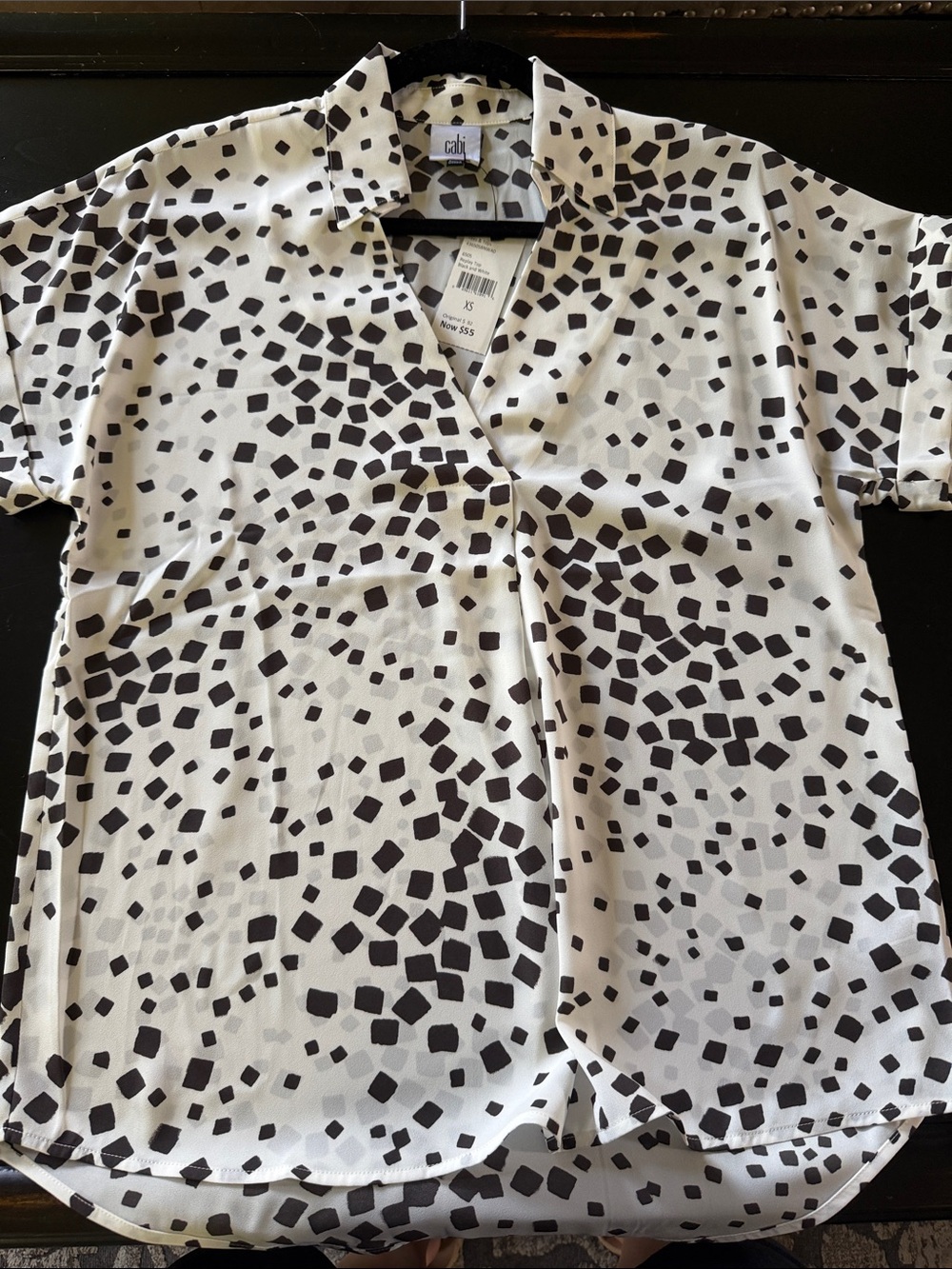 Replay Black/navy & White Geometric Print Top
